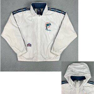 Miami Dolphins Windbreaker Mens Medium White Jacket Hooded Pro Player Vintage 2